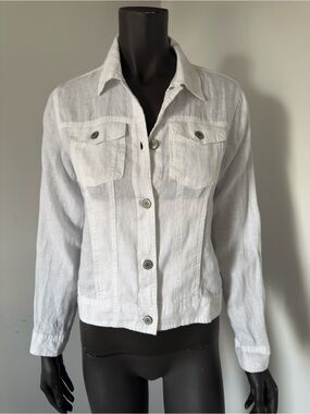 123. 100% linen Jones New York White Button-Front Jean Jacket